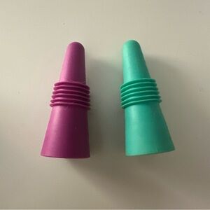 Houdini Green & Purple Rubber Stainless Steel Wine Bottle Stoppers Set of 2